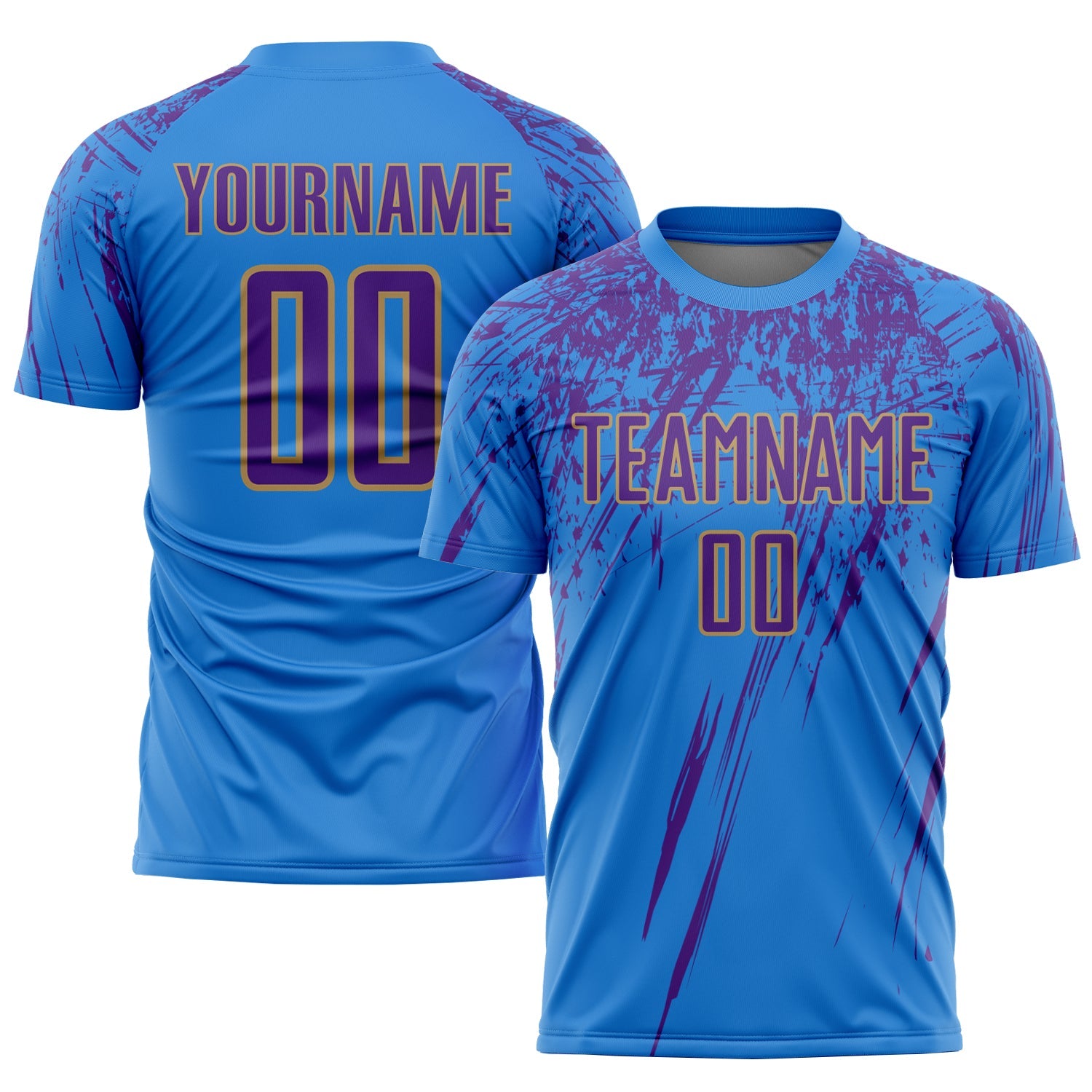 Custom Powder Blue Purple-Old Gold Sublimation Soccer Uniform Jersey - Sky-Custom