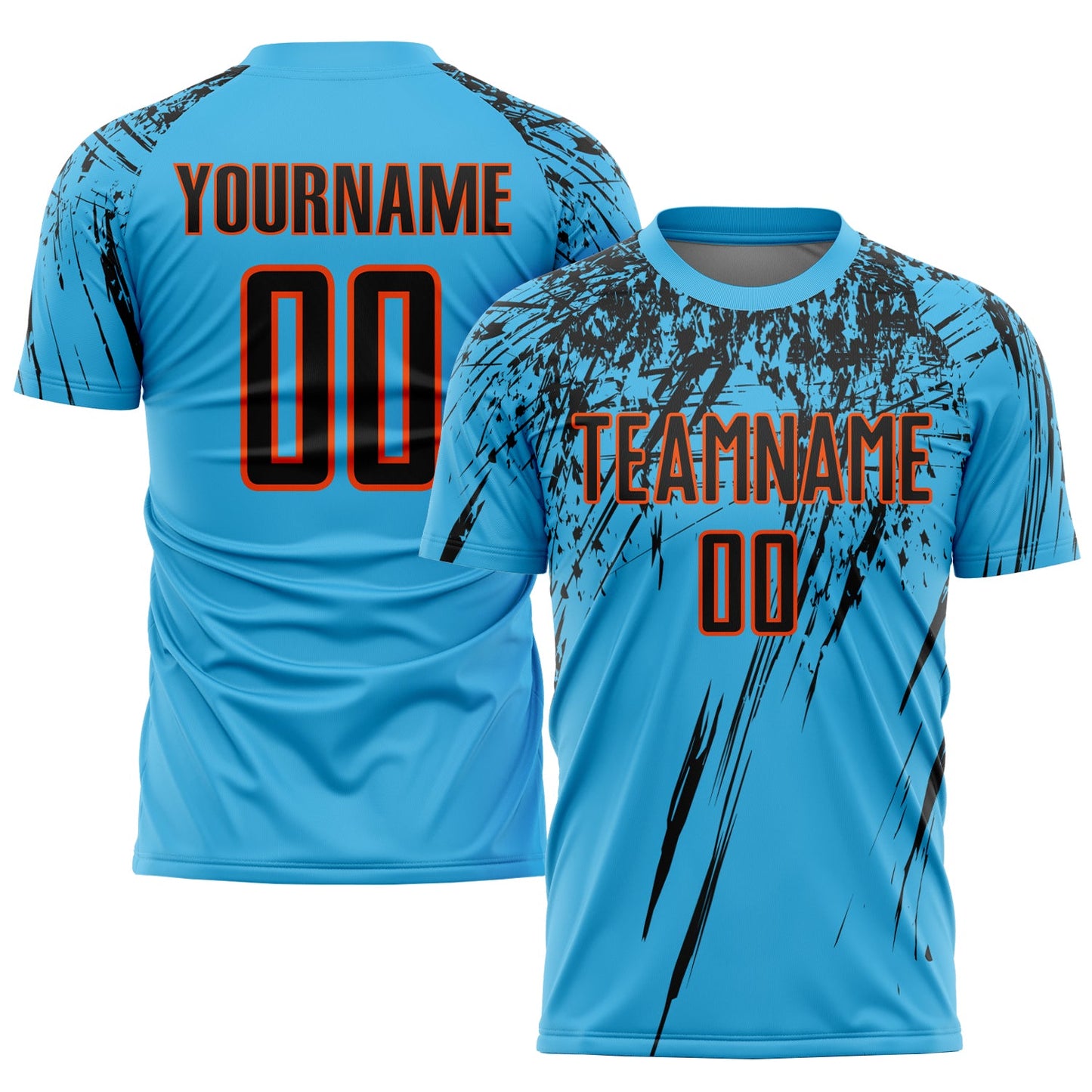 Custom Sky Blue Black-Orange Sublimation Soccer Uniform Jersey - Sky-Custom