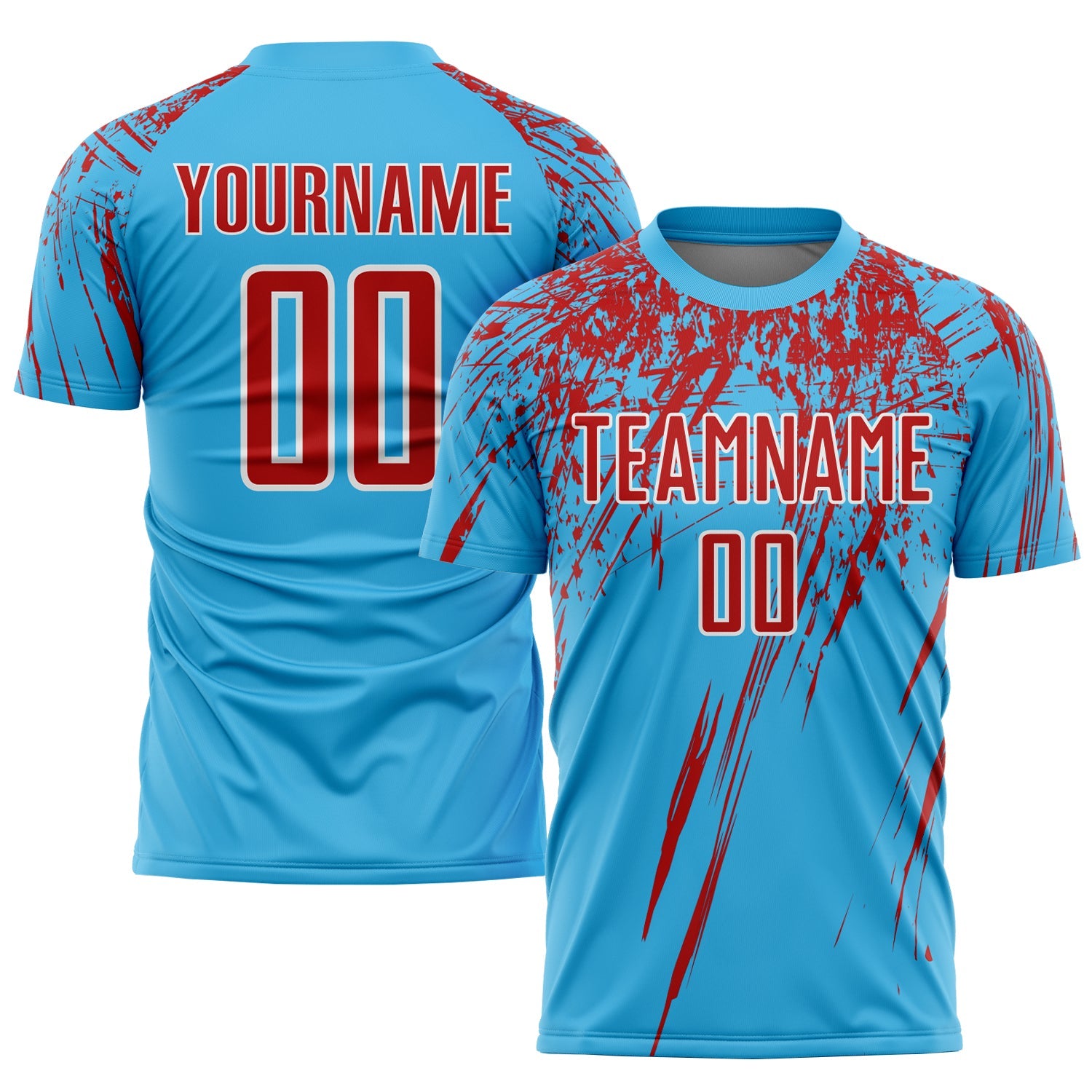 Custom Sky Blue Red-White Sublimation Soccer Uniform Jersey - Sky-Custom