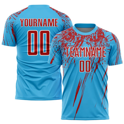 Custom Sky Blue Red-White Sublimation Soccer Uniform Jersey - Sky-Custom