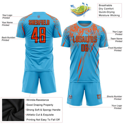 Custom Sky Blue Orange-Black Sublimation Soccer Uniform Jersey - Sky-Custom