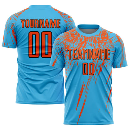 Custom Sky Blue Orange-Black Sublimation Soccer Uniform Jersey - Sky-Custom