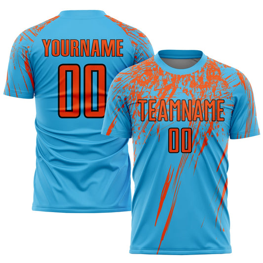 Custom Sky Blue Orange-Black Sublimation Soccer Uniform Jersey - Sky-Custom