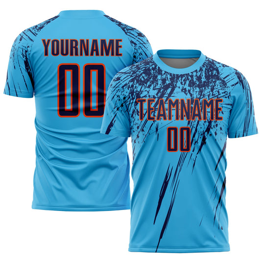 Custom Sky Blue Navy-Orange Sublimation Soccer Uniform Jersey - Sky-Custom