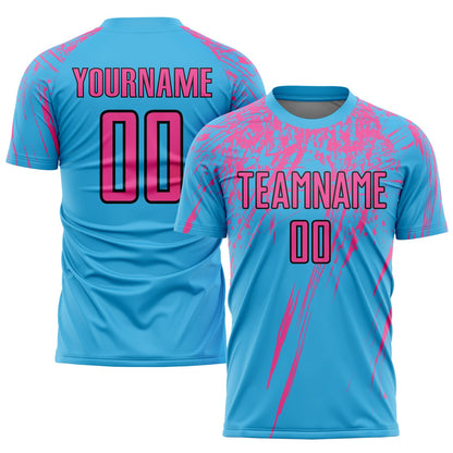 Custom Sky Blue Pink-Black Sublimation Soccer Uniform Jersey - Sky-Custom