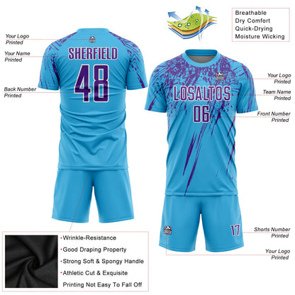 Custom Sky Blue Purple-White Sublimation Soccer Uniform Jersey - Sky-Custom