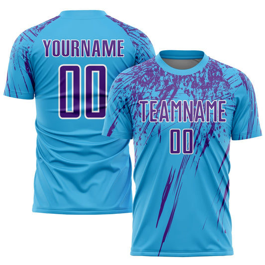 Custom Sky Blue Purple-White Sublimation Soccer Uniform Jersey - Sky-Custom