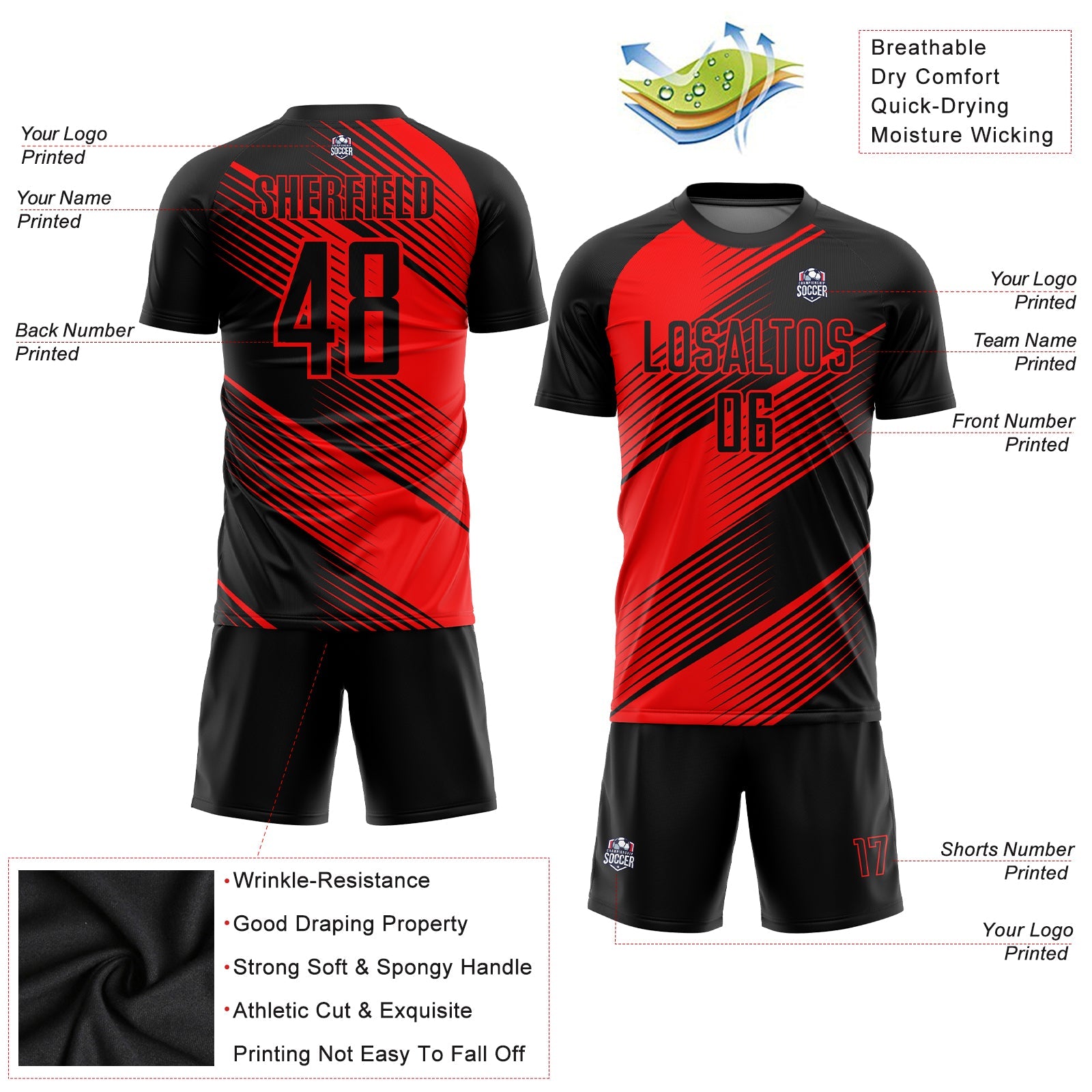 Custom Red Black Sublimation Soccer Uniform Jersey - Sky-Custom
