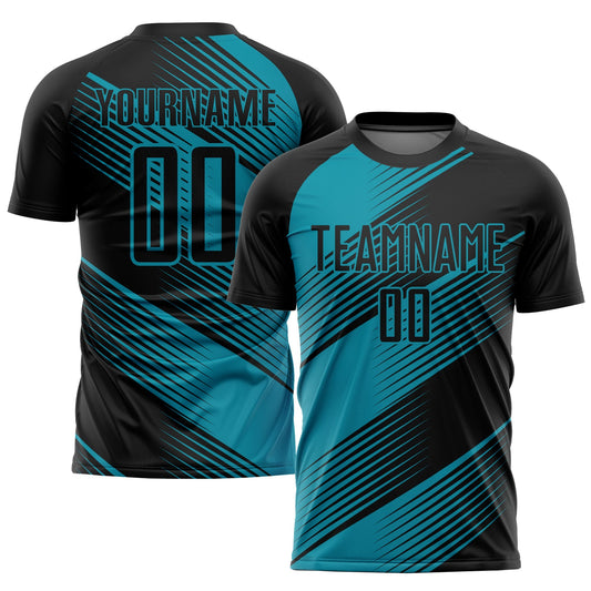 Custom Teal Black Sublimation Soccer Uniform Jersey - Sky-Custom