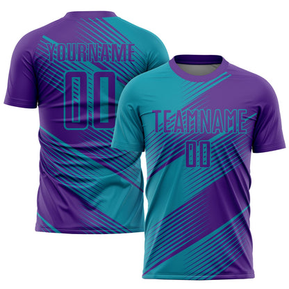 Custom Teal Purple Sublimation Soccer Uniform Jersey - Sky-Custom