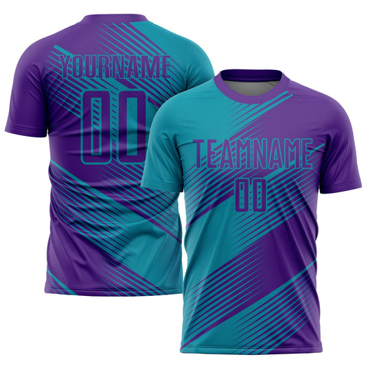 Custom Teal Purple Sublimation Soccer Uniform Jersey - Sky-Custom