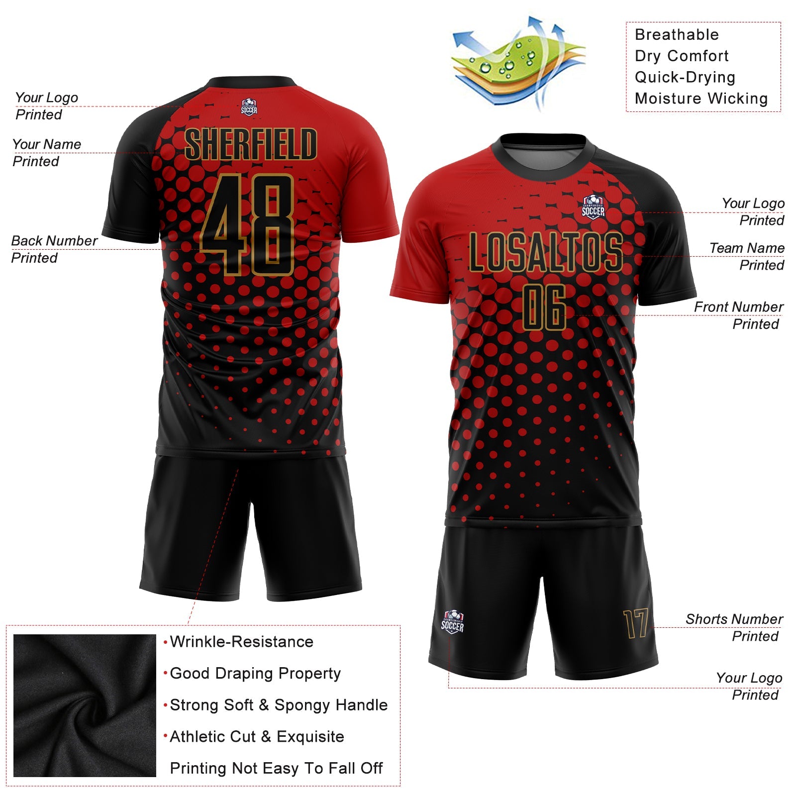Custom Red Black-Old Gold Sublimation Soccer Uniform Jersey - Sky-Custom