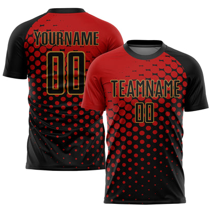 Custom Red Black-Old Gold Sublimation Soccer Uniform Jersey - Sky-Custom