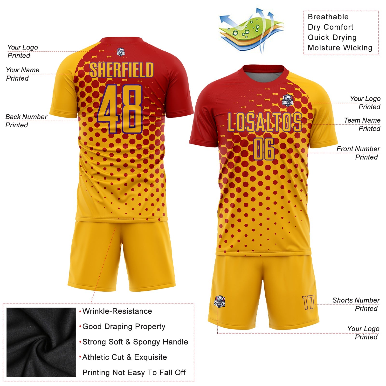 Custom Gold Red-Purple Sublimation Soccer Uniform Jersey - Sky-Custom