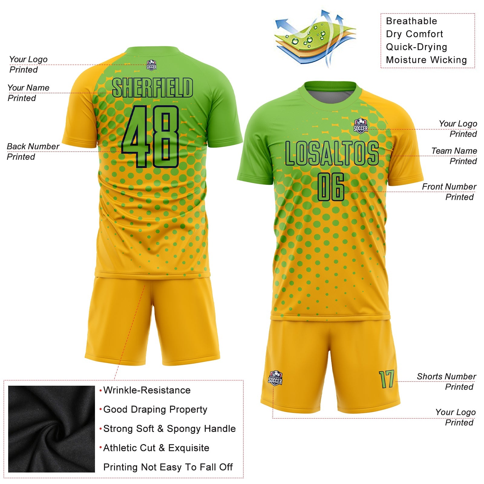 Custom Gold Neon Green-Navy Sublimation Soccer Uniform Jersey - Sky-Custom
