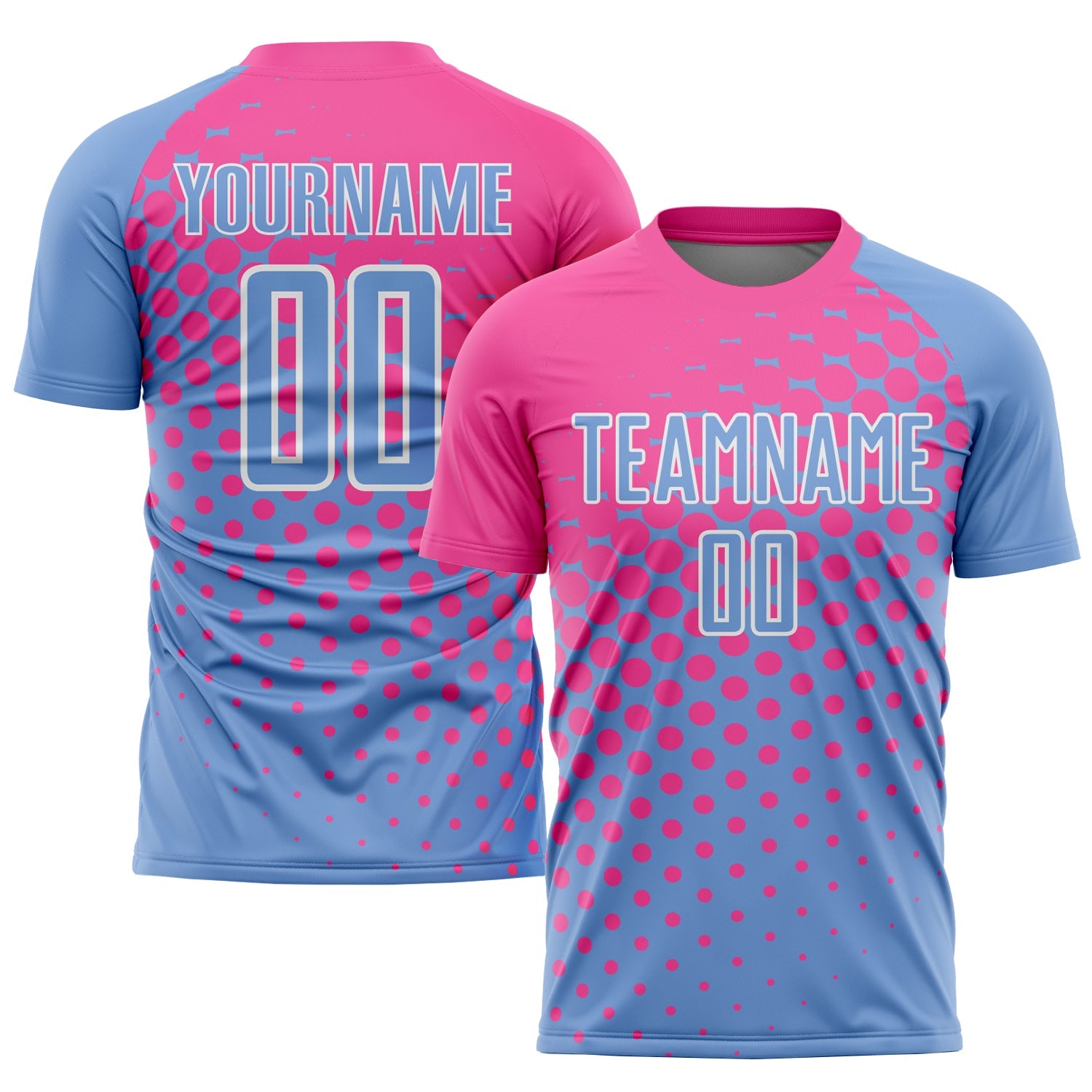 Custom Light Blue Pink-White Sublimation Soccer Uniform Jersey - Sky-Custom