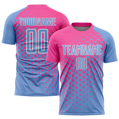 Custom Light Blue Pink-White Sublimation Soccer Uniform Jersey - Sky-Custom