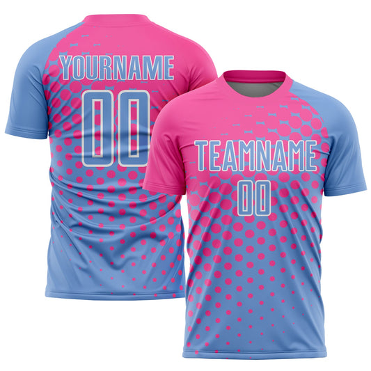 Custom Light Blue Pink-White Sublimation Soccer Uniform Jersey - Sky-Custom