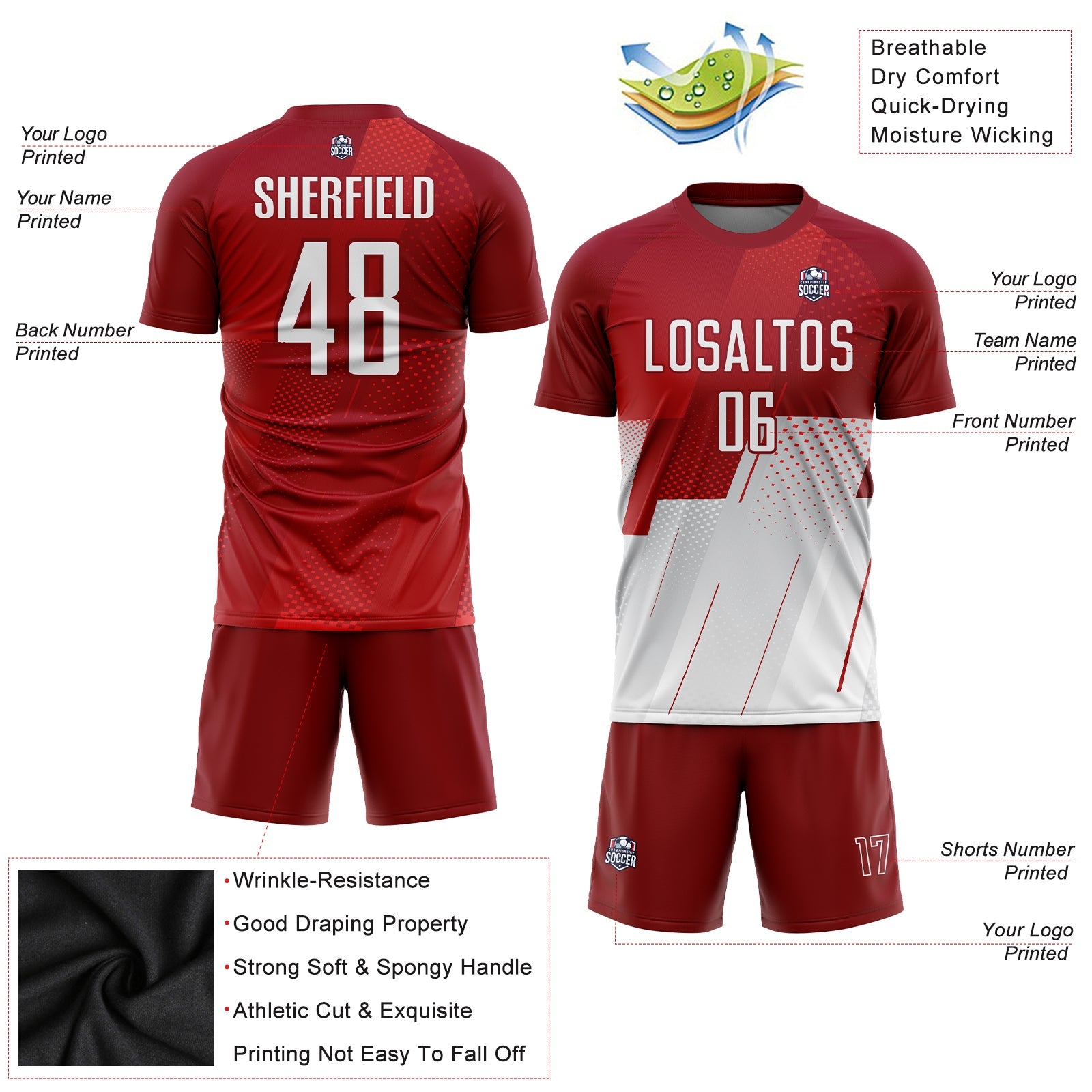 Custom Red White Sublimation Soccer Uniform Jersey - Sky-Custom