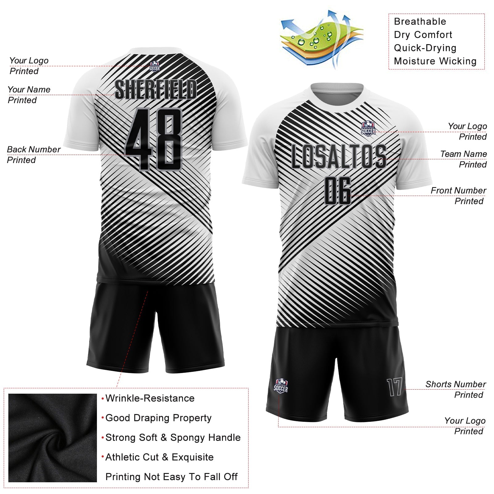 Custom White Black-Gray Sublimation Soccer Uniform Jersey - Sky-Custom