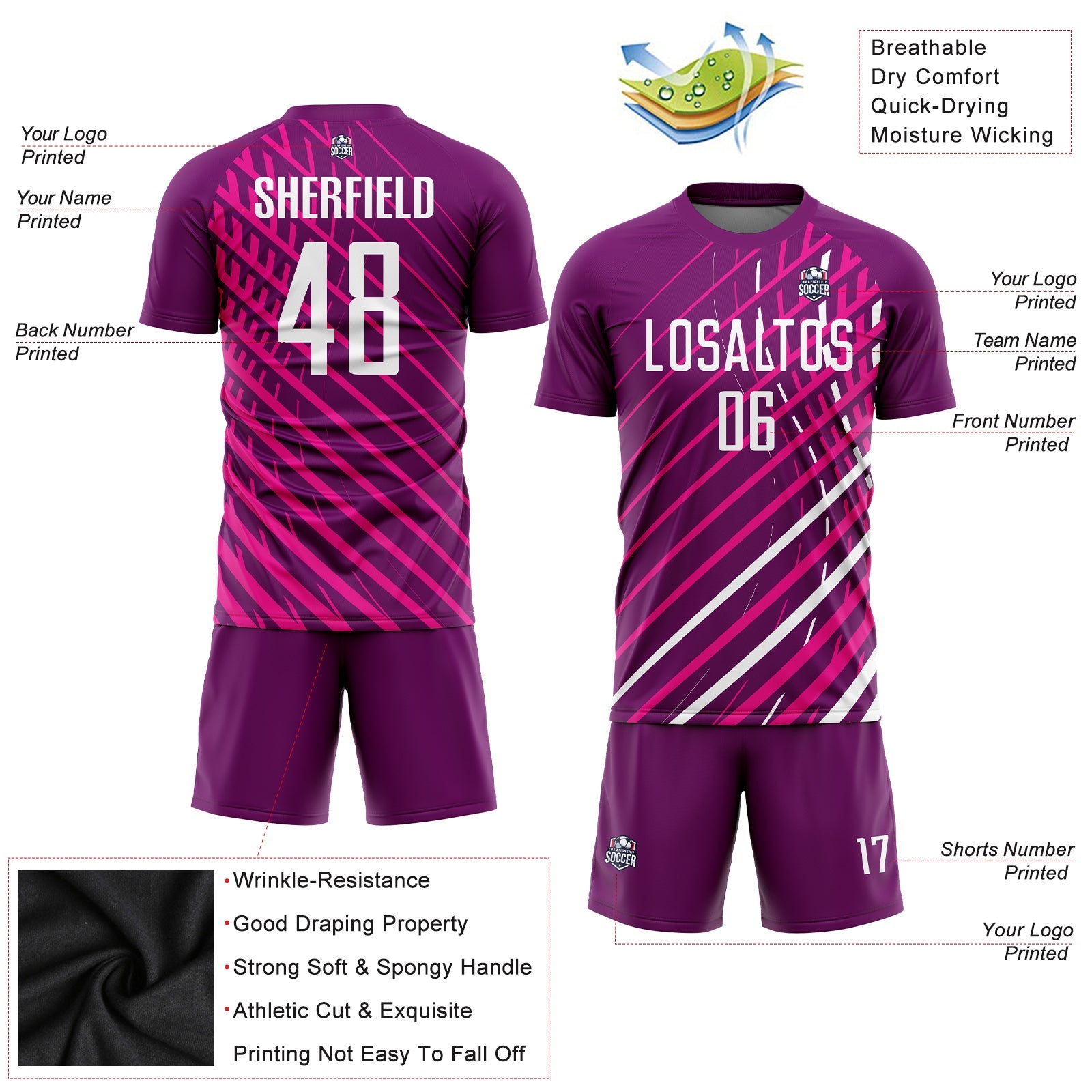 Custom Pink White-Crimson Sublimation Soccer Uniform Jersey - Sky-Custom