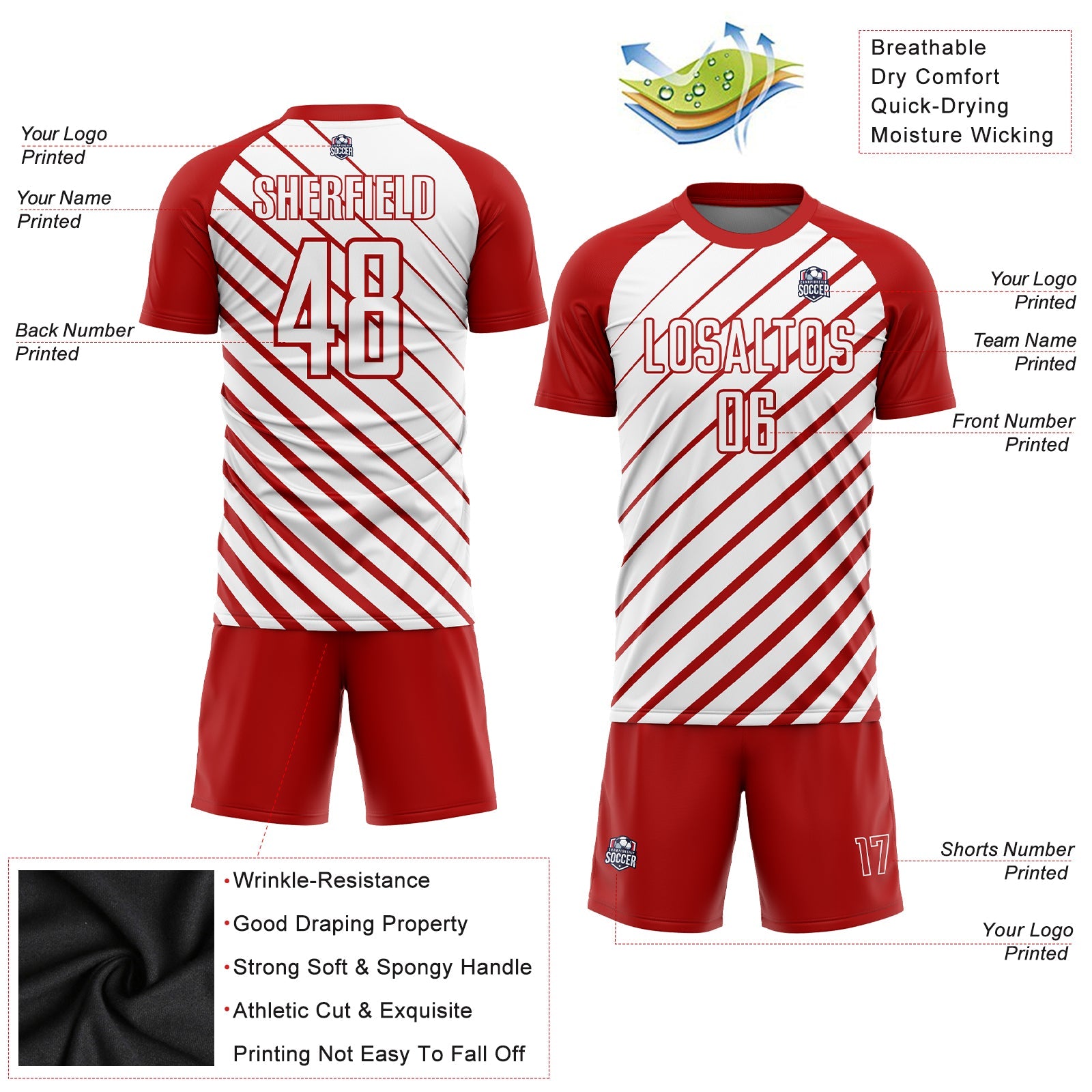Custom Red White Sublimation Soccer Uniform Jersey - Sky-Custom