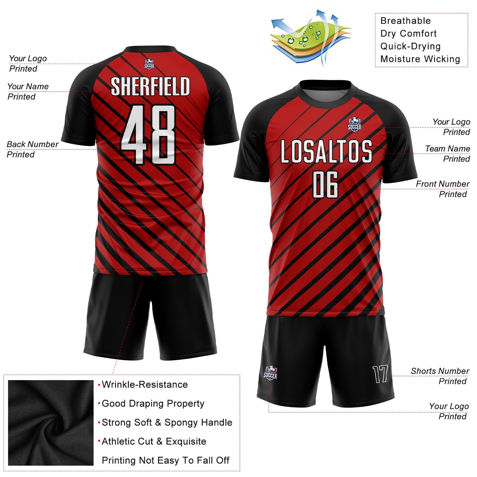 Custom Red White-Black Sublimation Soccer Uniform Jersey - Sky-Custom
