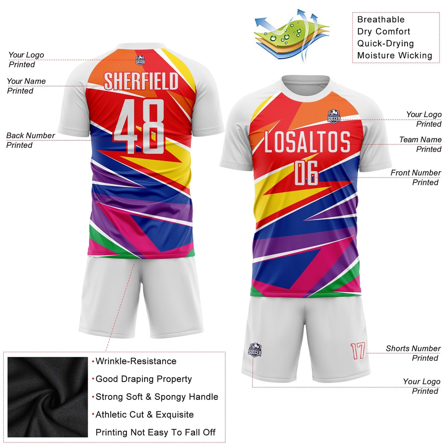 Custom Figure White-Red Sublimation Soccer Uniform Jersey - Sky-Custom