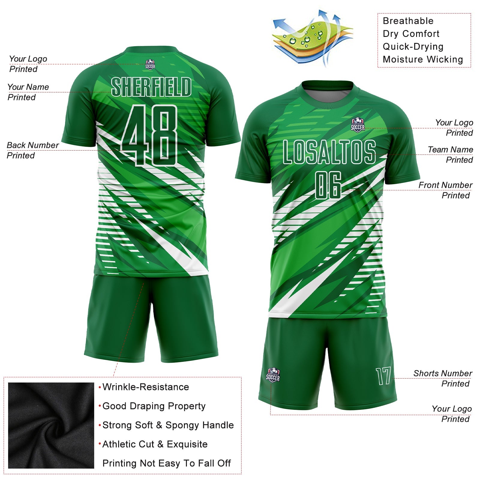 Custom Kelly Green White Sublimation Soccer Uniform Jersey - Sky-Custom