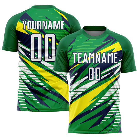 Custom Green White Yellow-Navy Sublimation Soccer Uniform Jersey - Sky-Custom