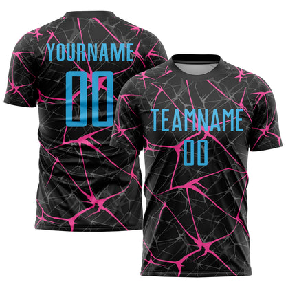 Custom Black Sky Blue-Pink Sublimation Soccer Uniform Jersey - Sky-Custom