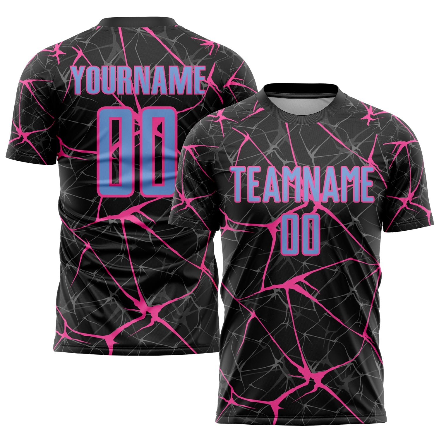 Custom Black Light Blue-Pink Sublimation Soccer Uniform Jersey - Sky-Custom
