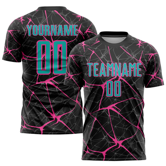 Custom Black Aqua-Pink Sublimation Soccer Uniform Jersey - Sky-Custom