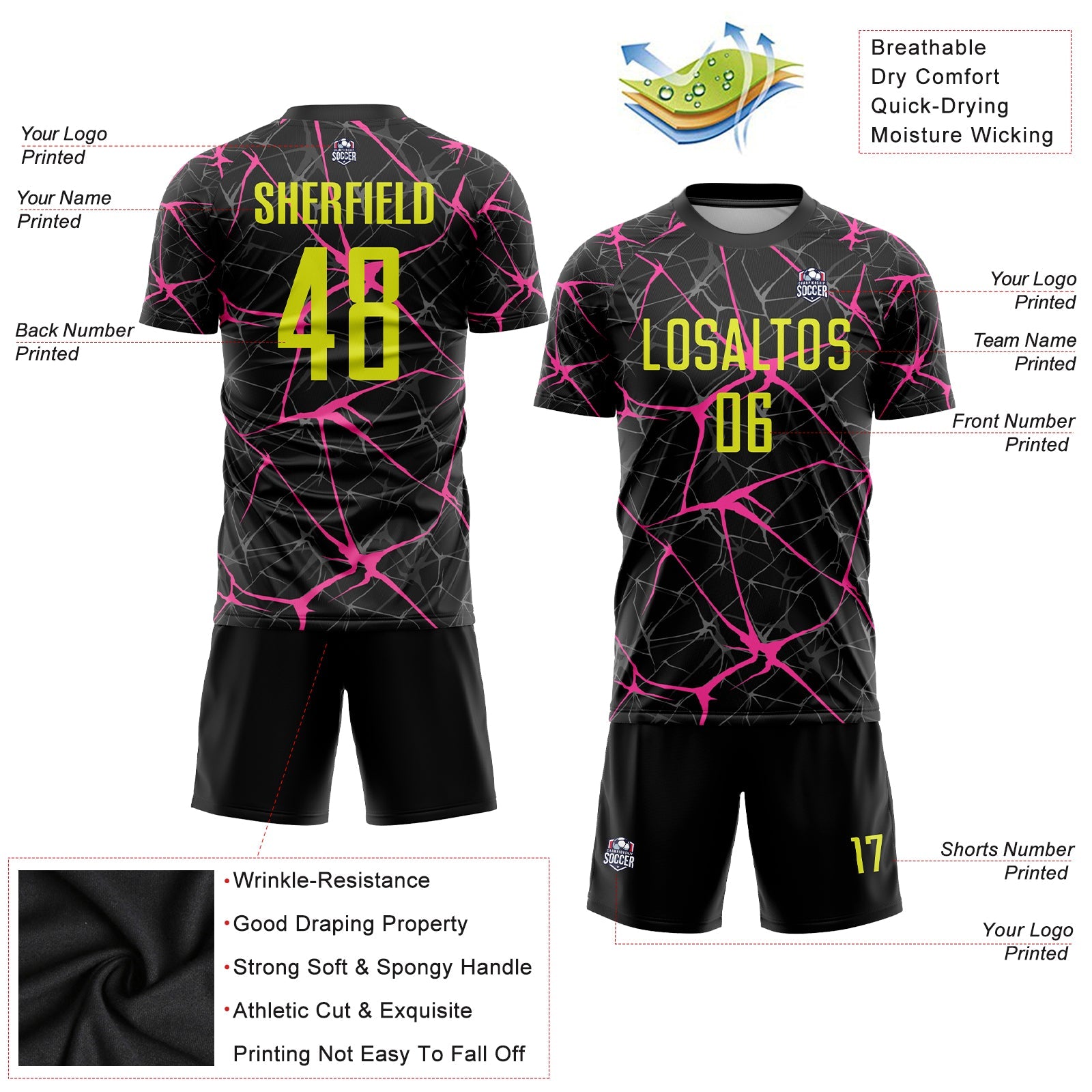 Custom Black Neon Yellow-Pink Sublimation Soccer Uniform Jersey - Sky-Custom