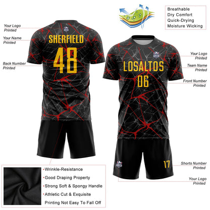Custom Black Yellow-Red Sublimation Soccer Uniform Jersey - Sky-Custom