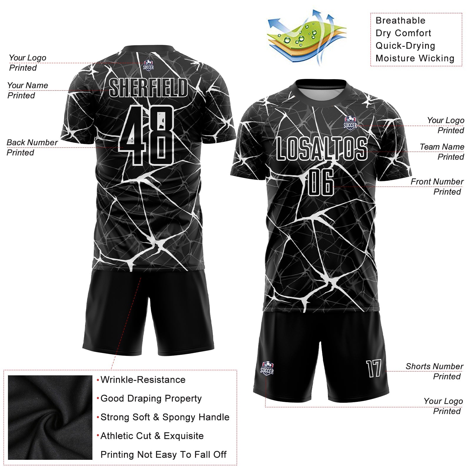 Custom Black White Sublimation Soccer Uniform Jersey - Sky-Custom