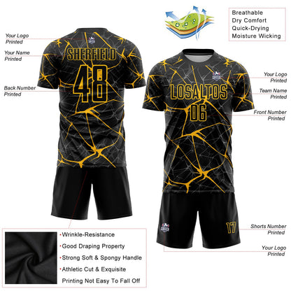 Custom Black Yellow Sublimation Soccer Uniform Jersey - Sky-Custom