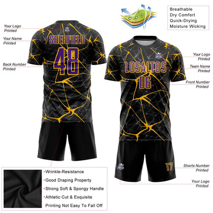 Custom Black Purple-Gold Sublimation Soccer Uniform Jersey - Sky-Custom