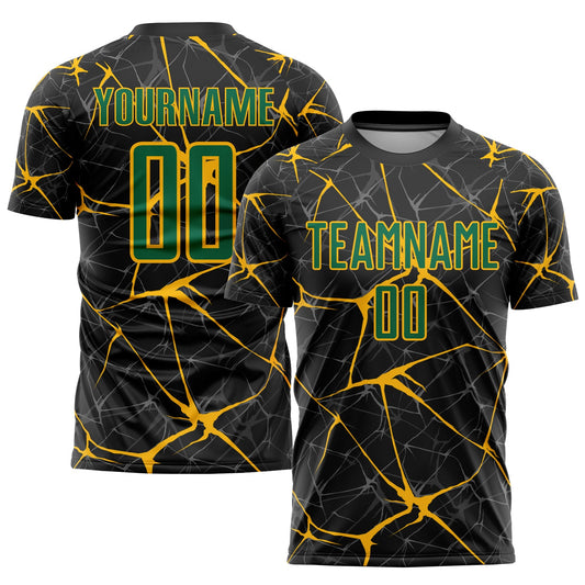 Custom Black Kelly Green-Gold Sublimation Soccer Uniform Jersey - Sky-Custom