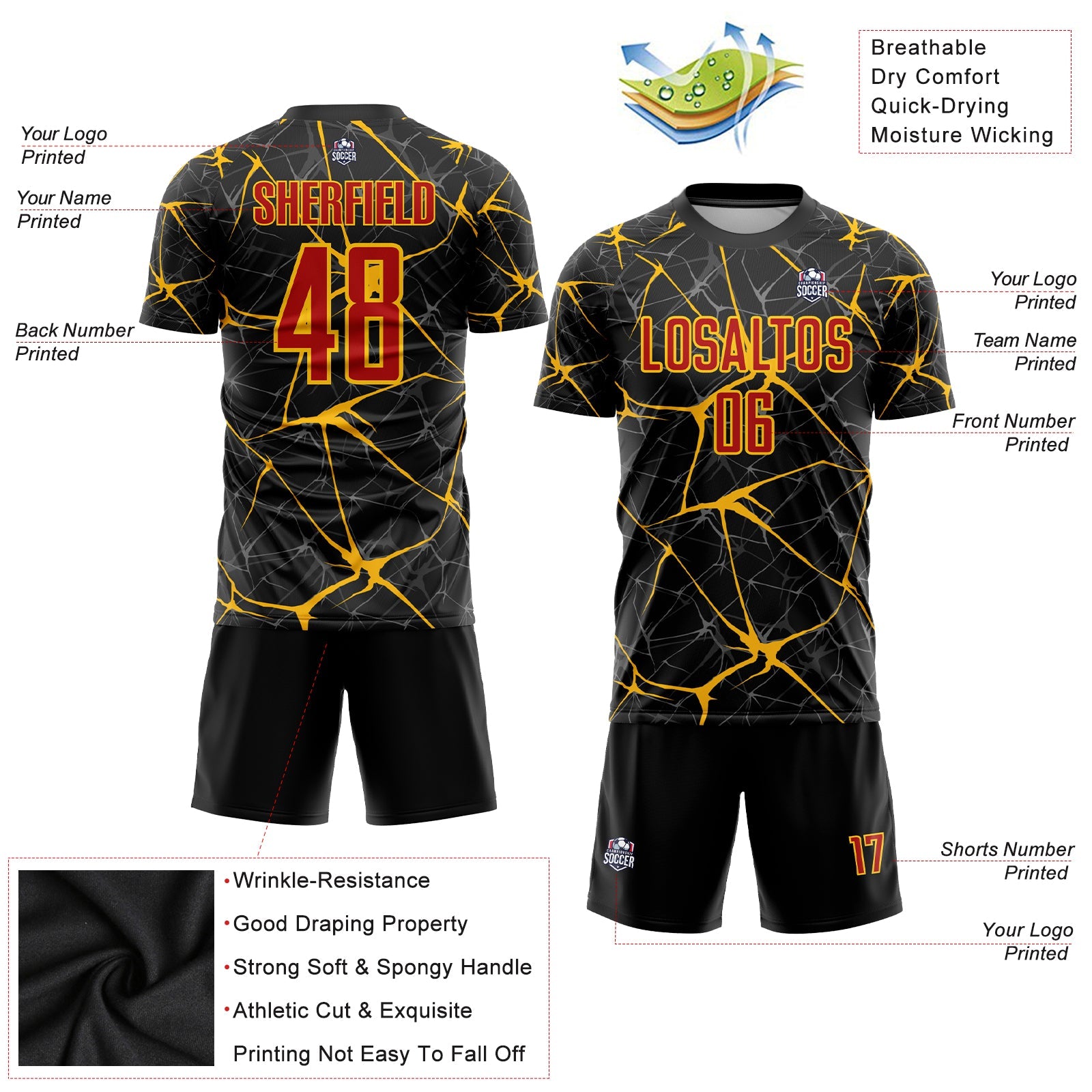 Custom Black Red-Gold Sublimation Soccer Uniform Jersey - Sky-Custom