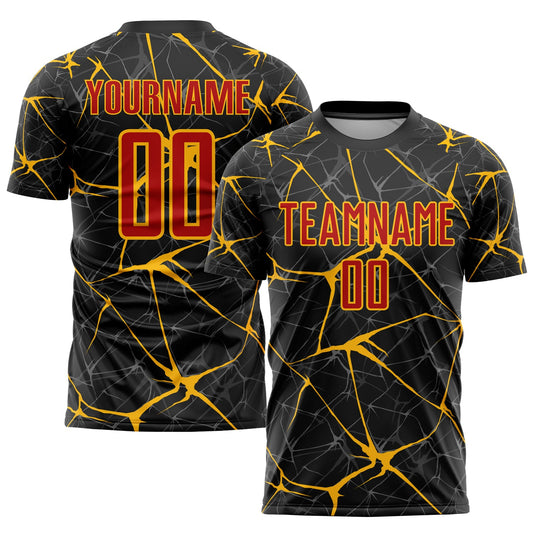 Custom Black Red-Gold Sublimation Soccer Uniform Jersey - Sky-Custom