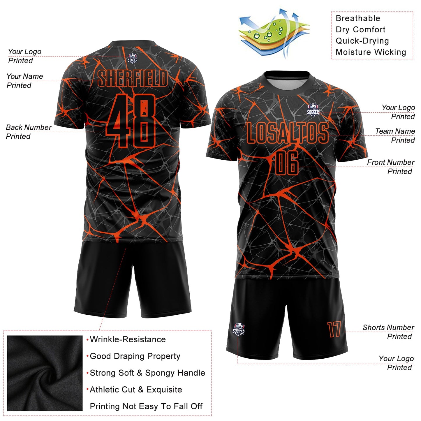 Custom Black Orange Sublimation Soccer Uniform Jersey - Sky-Custom