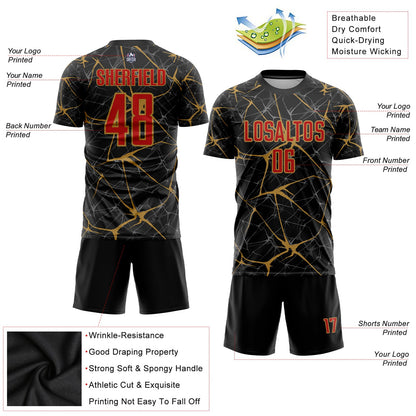 Custom Black Red-Old Gold Sublimation Soccer Uniform Jersey - Sky-Custom