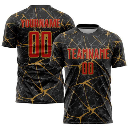 Custom Black Red-Old Gold Sublimation Soccer Uniform Jersey - Sky-Custom