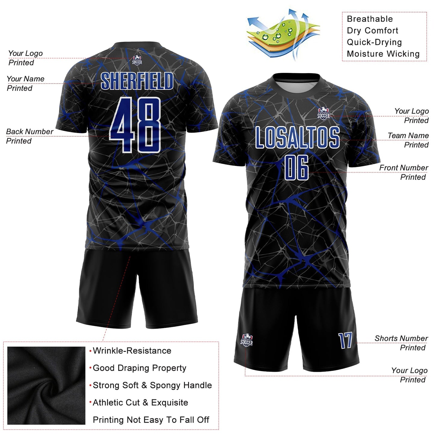 Custom Black Royal-White Sublimation Soccer Uniform Jersey - Sky-Custom
