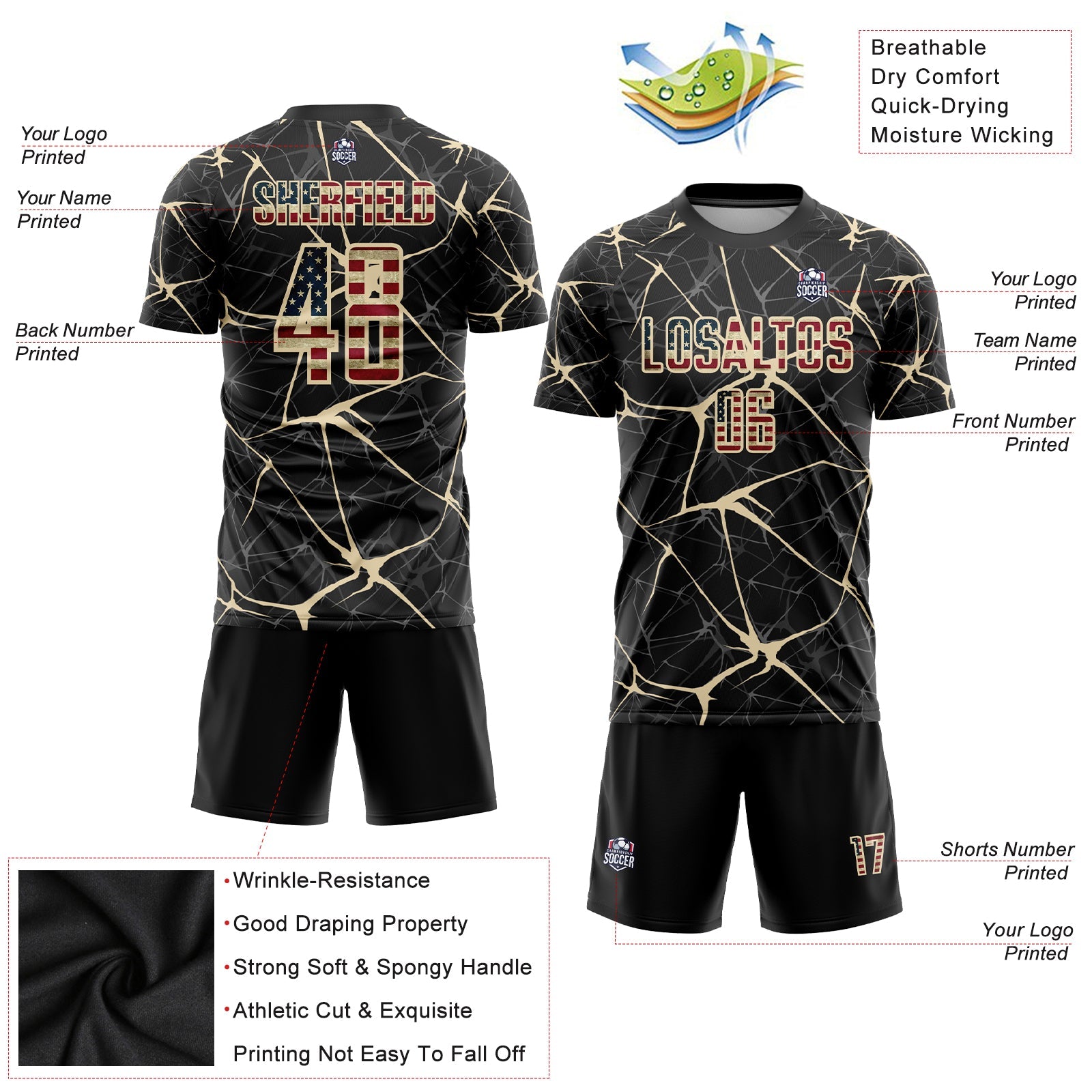 Custom Black Vintage USA Flag-City Cream Sublimation Soccer Uniform Jersey - Sky-Custom