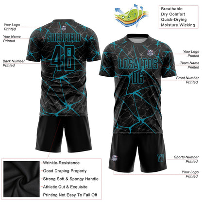 Custom Black Teal Sublimation Soccer Uniform Jersey - Sky-Custom
