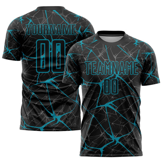 Custom Black Teal Sublimation Soccer Uniform Jersey - Sky-Custom