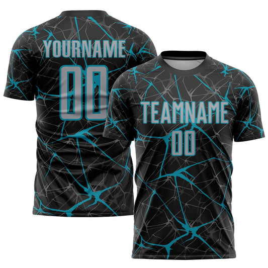 Custom Black Gray-Teal Sublimation Soccer Uniform Jersey - Sky-Custom