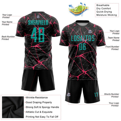 Custom Black Aqua-Neon Pink Sublimation Soccer Uniform Jersey - Sky-Custom